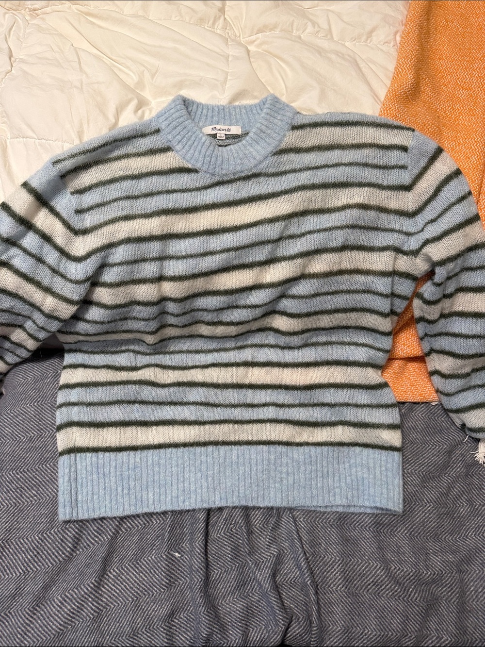 Unbranded Light Blue & Cream Striped Crewneck Sweater for Men